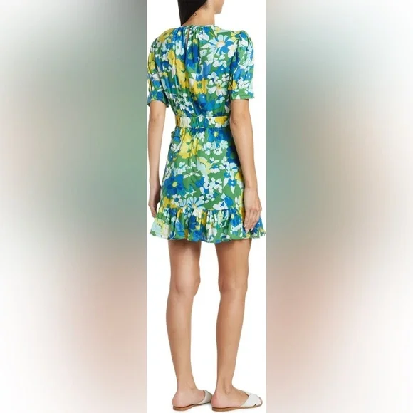 Walter Baker Kasey Dress Floral Mini Ruffle Hem Short Sleeves Size XL - Picture 2 of 16